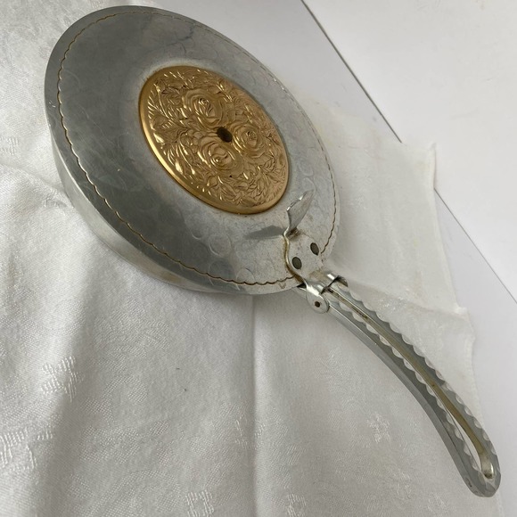 Vintage Aluminum Pan Silent Butler Crumb Catcher Gold Roses Design - Picture 1 of 9